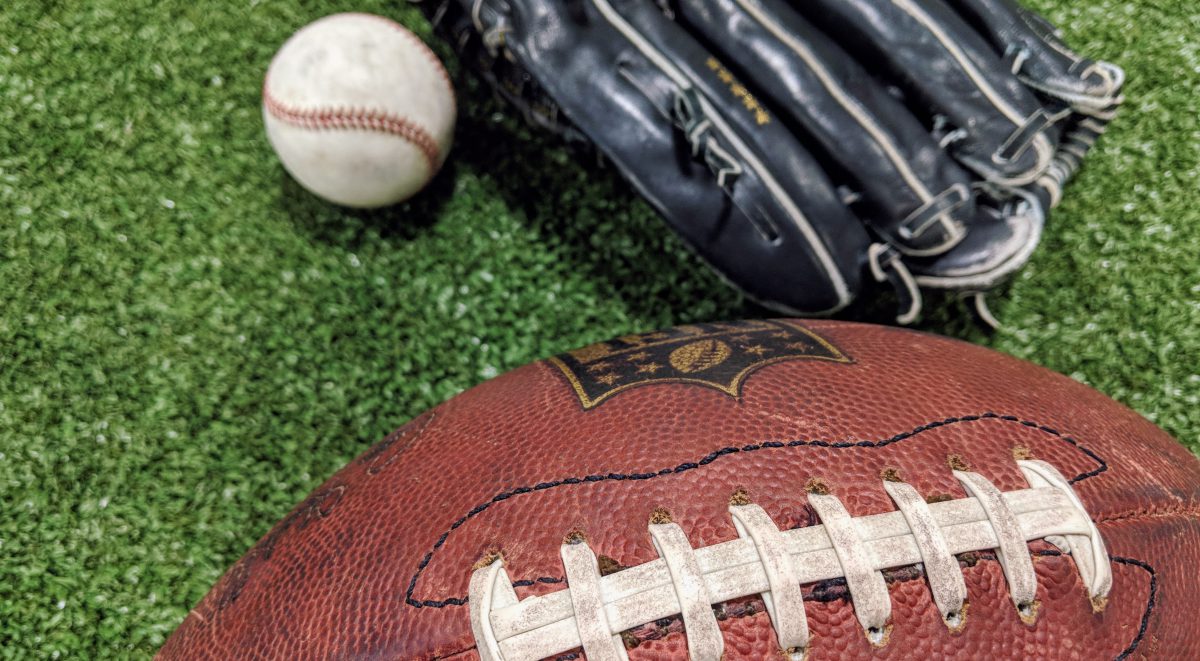football, baseball glove and baseball